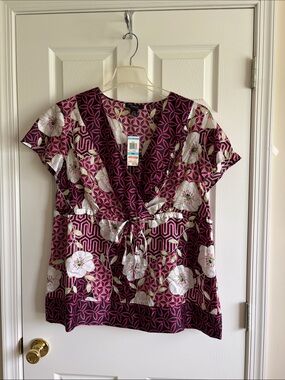 Style & Co. Pink Floral V-Neck Drawstring Tunic